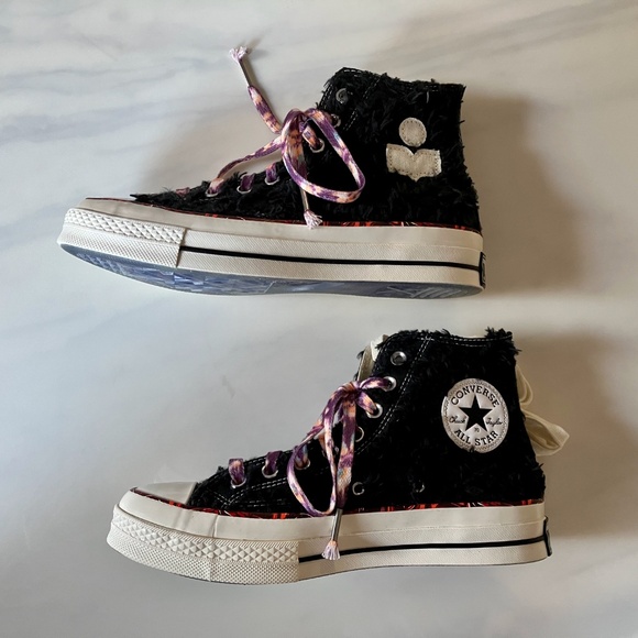 NEW w/o Tags Isabel Marant Converse Collab Boucle Black High Tops 40 39.5 - Picture 3 of 8